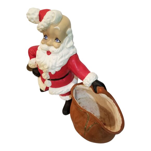 Vintage Atlantic Mold Ceramic Christmas Santa Planter Candy Cane Holder Red Bell - Picture 2 of 8